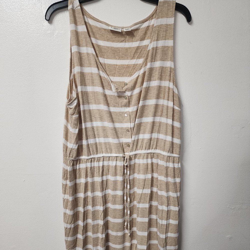 Cato Woman brown White Stripe Sleeveless Tank Dress 18/20 Drawstring Waist